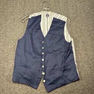 GAP Women Navy Blue Striped Back Waistcoat Vest Medium Rayon CA 17897